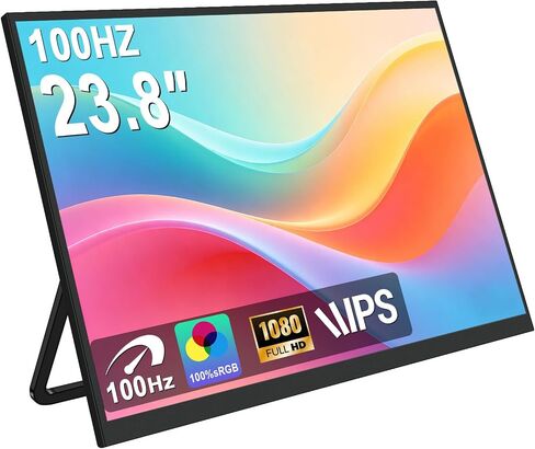 QQU 23.8" Large Screen Portable Monitor, 100Hz IPS Display, 100% sRGB FHD/HDR Gaming Monitor with Kickstand and 2 Speakers for Laptop PC MacBook Phone PS4/PS5 in Kuwait