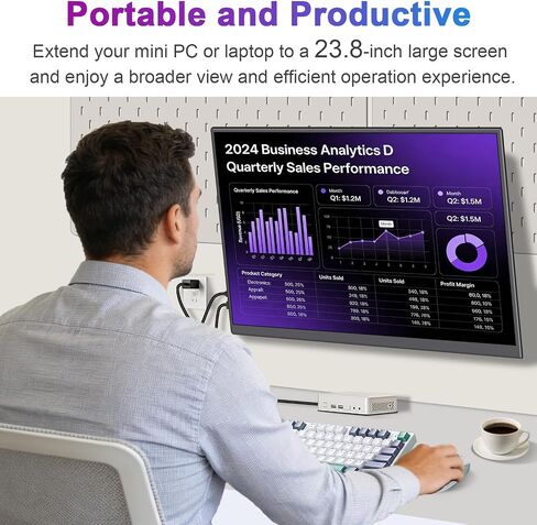 QQU 23.8" Large Screen Portable Monitor, 100Hz IPS Display, 100% sRGB FHD/HDR Gaming Monitor with Kickstand and 2 Speakers for Laptop PC MacBook Phone PS4/PS5 in Kuwait