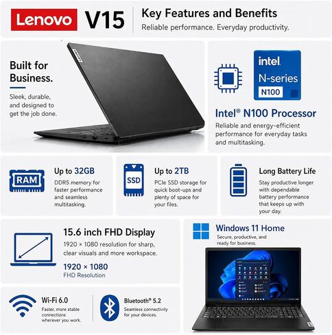 Lenovo 15.6" FHD Business Laptop, Intel Processor, 8GB RAM, 256GB SSD in Kuwait