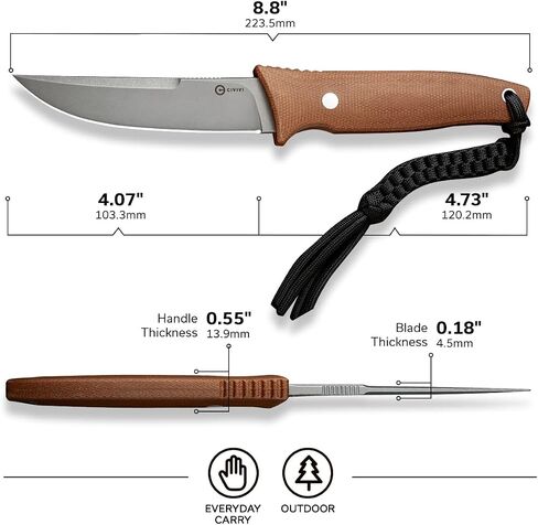 CIVIVI Tamashii Fixed Blade Knife, 4.07" D2 Blade Canvas Micarta Handle with A Kydex Sheath, T-clip, Paracord Lanyard for EDC Outdoor Carry Bob Terzuola Designed C19046-5 in Saudi Arabia