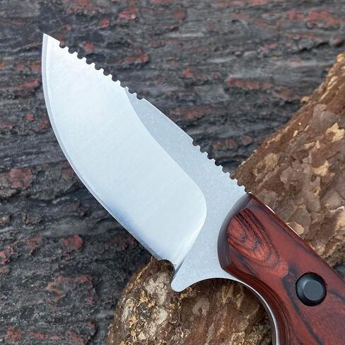 EDC Small Fixed Blade Hunting Knife with Leather Sheath, Full Tang 2.56" 8Cr13Mov Steel, Stable Wooden Handle Camp & Bushcraft Knife for Men & Women (120 Grams) in Kuwait
