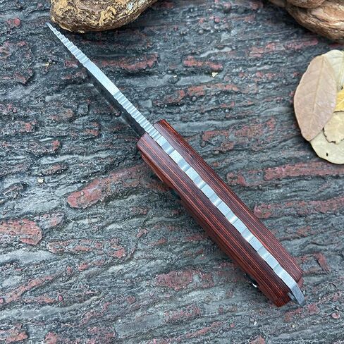 EDC Small Fixed Blade Hunting Knife with Leather Sheath, Full Tang 2.56" 8Cr13Mov Steel, Stable Wooden Handle Camp & Bushcraft Knife for Men & Women (120 Grams) in Kuwait