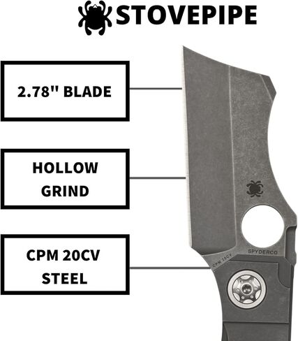 Spyderco Stovepipe Folding Pocket Knife with 2.7" CPM 20CV Steel Blade and Titanium Handle - EDC Knife for Men and Women, Perfect for Hunting, Tactical, Camping, Survival - PlainEdge - C260TIP in Kuwait