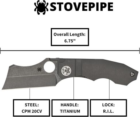Spyderco Stovepipe Folding Pocket Knife with 2.7" CPM 20CV Steel Blade and Titanium Handle - EDC Knife for Men and Women, Perfect for Hunting, Tactical, Camping, Survival - PlainEdge - C260TIP in Kuwait