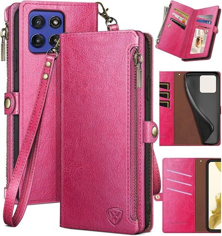 XcaseBar Compatible with Moto G Stylus 5G 2025 Wallet case with Zipper Credit Card Holder【RFID Blocking】,Flip Folio Book PU Leather Phone case Shockproof Cover Women Men for Stylus 5G 2025 Wine Red in Kuwait