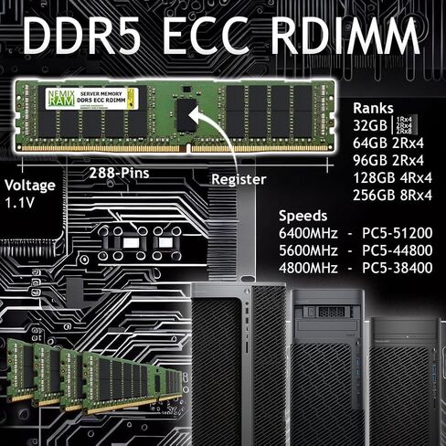 32GB DDR5 5600MHz PC5-44800 2Rx8 1.1V CL46 288-PIN ECC Registered RDIMM NEMIX RAM Server Memory Compatible with Samsung M321R4GA3PB0‐CWM in Kuwait