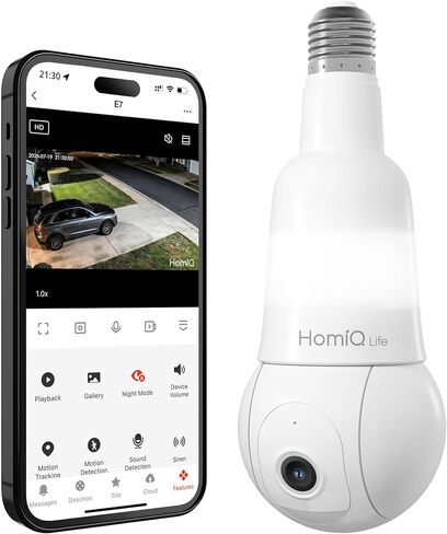 3MP 2K Light Bulb Security Camera, 2.4GHz & 5GHz WiFi Indoor Outdoor Camera with Full Color Night Vision, Motion Detection, Two-Way Audio, Compatible with Alexa, E26/E27 Socket in Saudi Arabia