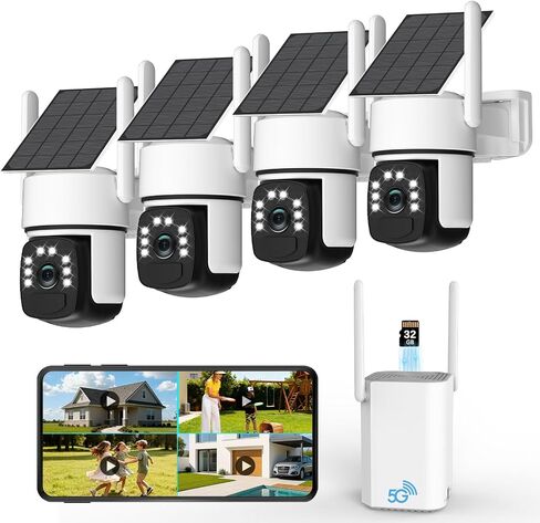 Solar Security Cameras Wireless Outdoor,4 Cam-Kit,Solar-Powered,No Subscription,Home Security Cameras System with 4MP Color Night Vision,Auto Tracking,Spotlight & Siren,64GB Memory Card,2.4 & 5G WiFi in Kuwait