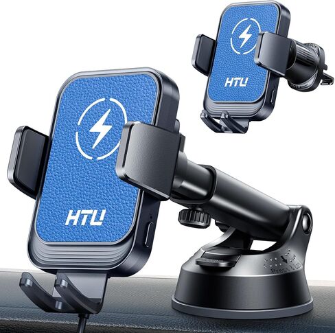 HTU Wireless Car Charger 15W Auto Clamping Phone Holder Dash Windshield Vent, Car Charger Compatible with iPhone 17 16 15 14/13/13 Pro/12 pro/12/11/X/8, Samsung S24/S23/S22,Black in Saudi Arabia