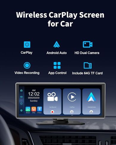 11.26 Inch Wireless CarPlay Screen for Car, Apple CarPlay & Android Auto Touch Screen for Car, Bluetooth, BT Music, Navigation, Car Record for Vehicles (Black) in Kuwait