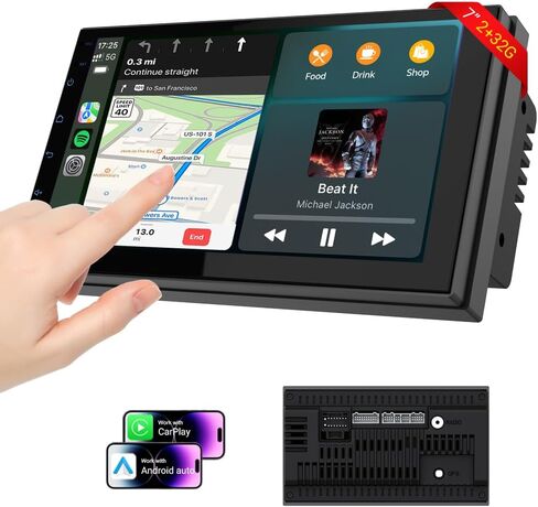 Haudio 7 Inch Double Din Car Stereo with Wireless Apple CarPlay & Android Auto, 2+32G Android 13 Car Radio, Bluetooth, GPS Navigation, FM AM RDS, IPS Touchscreen, Backup Camera Ready in Saudi Arabia