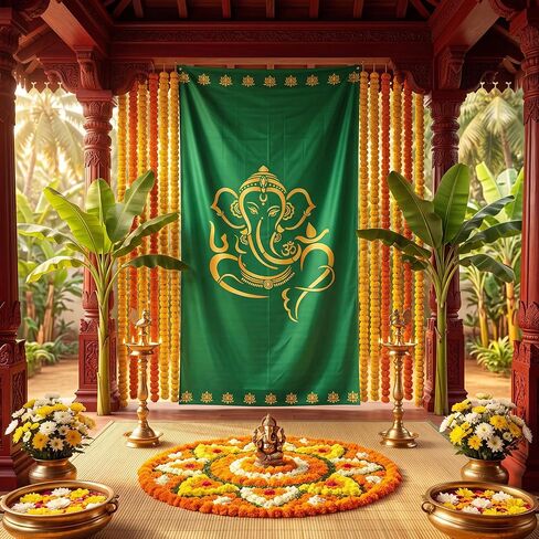 Fanfanwin 8 x 5 ft Indian Pooja Backdrop Decoration, Green in Kuwait