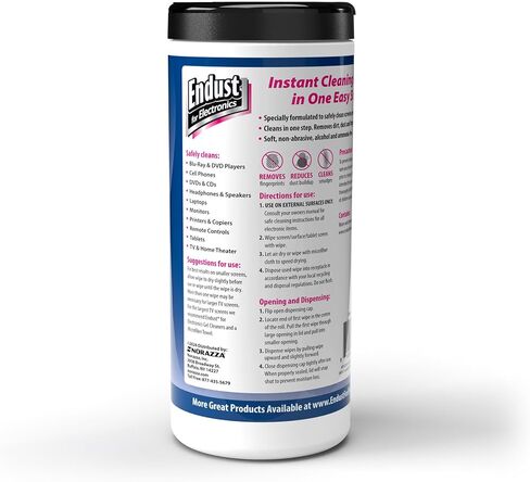 Endust For Electronics; Screen & Surface Cleaning Wipes, For TV, Phone, Computer Monitor, Laptop, Tablet, Pre-Moistened, Alcohol and Ammonia Free, 70 Count, 6 Pack (11506P6) in Saudi Arabia
