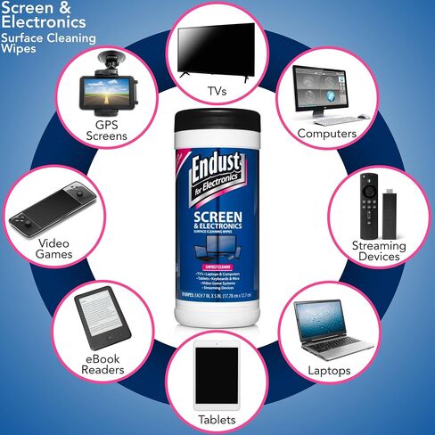 Endust For Electronics; Screen & Surface Cleaning Wipes, For TV, Phone, Computer Monitor, Laptop, Tablet, Pre-Moistened, Alcohol and Ammonia Free, 70 Count, 6 Pack (11506P6) in Saudi Arabia