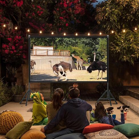 TOWOND Projector Screen with Stand,120 inches Indoor Projector Screen Outdoor Portable 16:9 4K HD Rear Front Projection Movie Screen with Carry Bag Wrinkle-Free Design for Backyard Theater in Kuwait