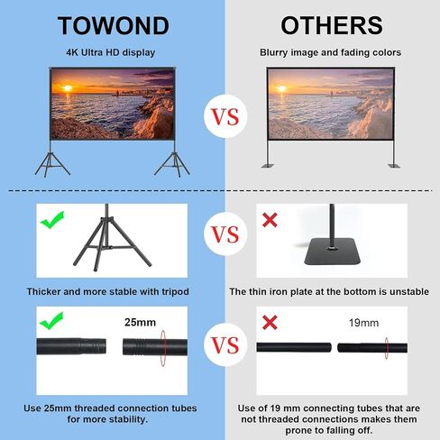 TOWOND Projector Screen with Stand,120 inches Indoor Projector Screen Outdoor Portable 16:9 4K HD Rear Front Projection Movie Screen with Carry Bag Wrinkle-Free Design for Backyard Theater in Kuwait