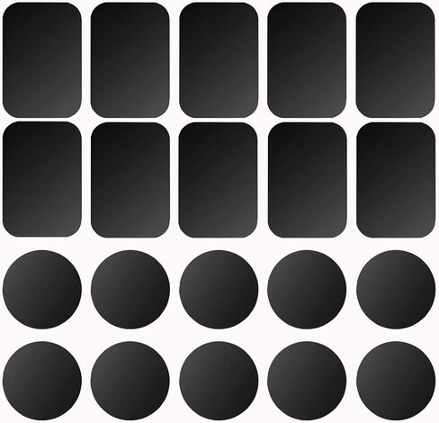 Adhesive Thin Metal Plates(Compatible with Magnetic Mounts),20PCS Metal Plates for Phone Case(10 Rectangle and 10 Round) S-07N(Black) in Kuwait