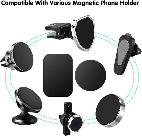 Adhesive Thin Metal Plates(Compatible with Magnetic Mounts),20PCS Metal Plates for Phone Case(10 Rectangle and 10 Round) S-07N(Black) in Kuwait