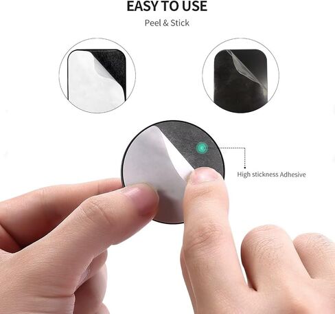 Adhesive Thin Metal Plates(Compatible with Magnetic Mounts),20PCS Metal Plates for Phone Case(10 Rectangle and 10 Round) S-07N(Black) in Kuwait
