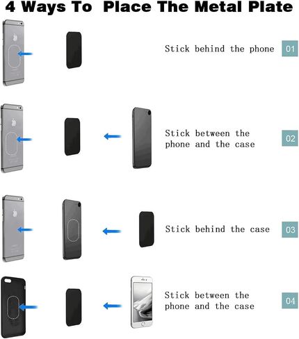 Adhesive Thin Metal Plates(Compatible with Magnetic Mounts),20PCS Metal Plates for Phone Case(10 Rectangle and 10 Round) S-07N(Black) in Kuwait