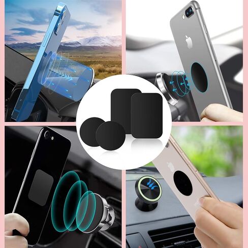 Adhesive Thin Metal Plates(Compatible with Magnetic Mounts),20PCS Metal Plates for Phone Case(10 Rectangle and 10 Round) S-07N(Black) in Kuwait