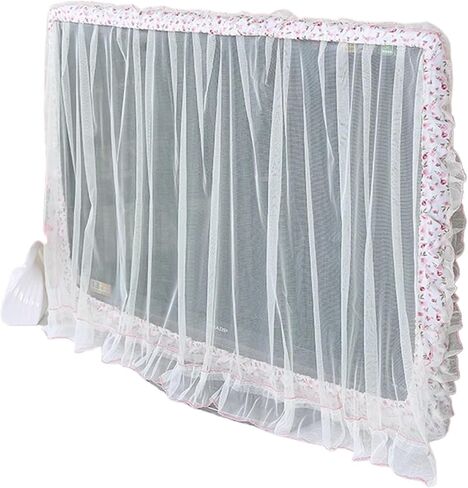 monitor cover cute Lace Fabric Door Curtain TV Circle Can Be Flipped Dust Cover Monitor Screen Home Decorations With Elastic(Pink,27-32inches) in Saudi Arabia