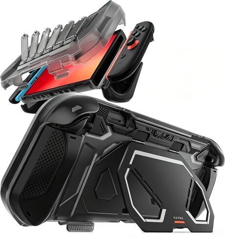 Mumba Fortress Case for Nintendo Switch 2 with Front Cover & Metal Stand, 6 Game Card Slots, Detachable for Dock, One-Piece Secure Joy-Con, Military-Grade 360° Protection (Black) in Kuwait
