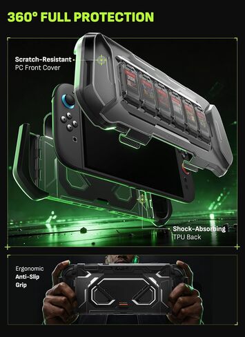 Mumba Fortress Case for Nintendo Switch 2 with Front Cover & Metal Stand, 6 Game Card Slots, Detachable for Dock, One-Piece Secure Joy-Con, Military-Grade 360° Protection (Black) in Kuwait