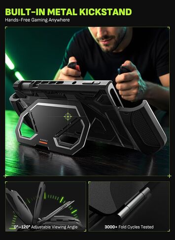 Mumba Fortress Case for Nintendo Switch 2 with Front Cover & Metal Stand, 6 Game Card Slots, Detachable for Dock, One-Piece Secure Joy-Con, Military-Grade 360° Protection (Black) in Kuwait