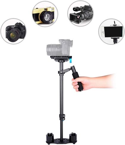 Estink Carbon Fiber Handheld Stabilizer with Plate, Adjustable Height 15-23.6in, for DSLR Cameras 0.5-3kg Load (Black) in Saudi Arabia