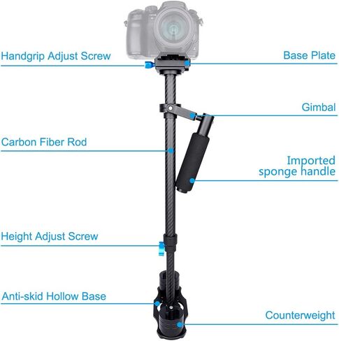 Estink Carbon Fiber Handheld Stabilizer with Plate, Adjustable Height 15-23.6in, for DSLR Cameras 0.5-3kg Load (Black) in Saudi Arabia