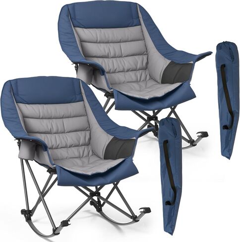 Oversized Rocking Camping Chair for Adults, 400LBS Capacity Foldable Outdoor Rocker with Padded Seat, Cup Holder, Portable Camp Chair for Camping Backyard Patio Beach，Blue, 2 PCS in Saudi Arabia