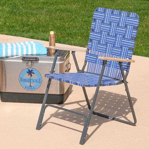 Camp & GO Steel Folding Grey Outdoor Patio/Camping Chair with Blue Woven Fabric and Arm Rests (Pack of 2) in Saudi Arabia