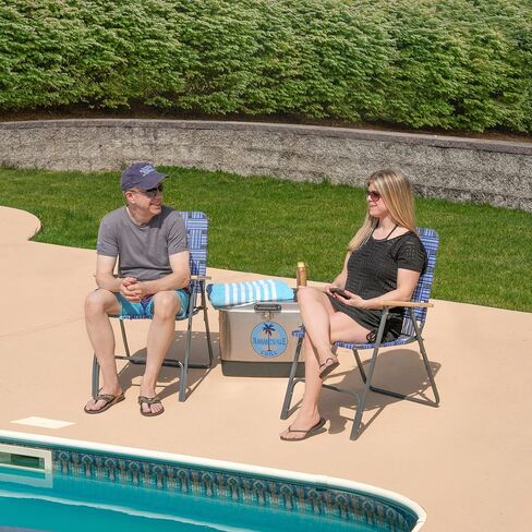 Camp & GO Steel Folding Grey Outdoor Patio/Camping Chair with Blue Woven Fabric and Arm Rests (Pack of 2) in Saudi Arabia