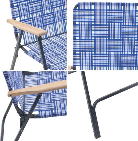 Camp & GO Steel Folding Grey Outdoor Patio/Camping Chair with Blue Woven Fabric and Arm Rests (Pack of 2) in Saudi Arabia