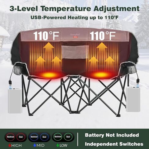 SUNNYFEEL Heated Double Camping Chair, Padded Loveseat with 3 Heat Levels in Saudi Arabia