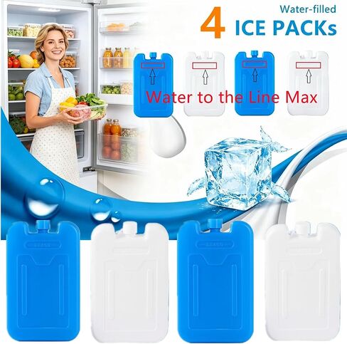 Water Filled Reusable Ice Cooler Packs, Blue & White Refillable Cool Packs for Lunch Boxes, Coolers, Keep Food Drinks Cold for School Picnic Camping in Saudi Arabia