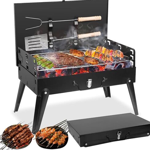 Mini Portable Charcoal Grill, Foldable Camping Mini Grill for Outdoor Cooking, Compact Design Barbecue Accessories with Barbecue Tools, Perfect for Beach, Backyard, Picnics in Saudi Arabia