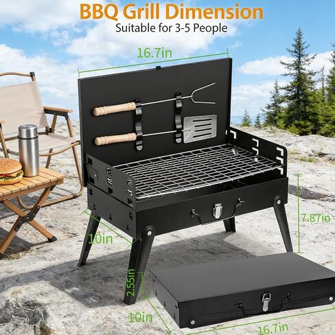 Mini Portable Charcoal Grill, Foldable Camping Mini Grill for Outdoor Cooking, Compact Design Barbecue Accessories with Barbecue Tools, Perfect for Beach, Backyard, Picnics in Saudi Arabia