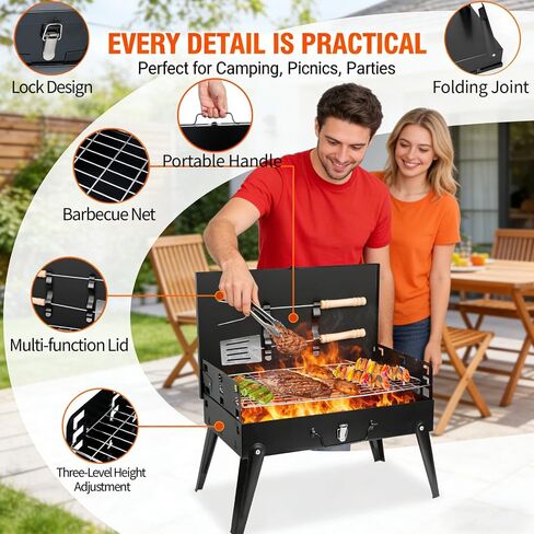 Mini Portable Charcoal Grill, Foldable Camping Mini Grill for Outdoor Cooking, Compact Design Barbecue Accessories with Barbecue Tools, Perfect for Beach, Backyard, Picnics in Saudi Arabia