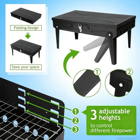 Mini Portable Charcoal Grill, Foldable Camping Mini Grill for Outdoor Cooking, Compact Design Barbecue Accessories with Barbecue Tools, Perfect for Beach, Backyard, Picnics in Saudi Arabia