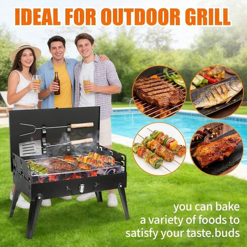 Mini Portable Charcoal Grill, Foldable Camping Mini Grill for Outdoor Cooking, Compact Design Barbecue Accessories with Barbecue Tools, Perfect for Beach, Backyard, Picnics in Saudi Arabia