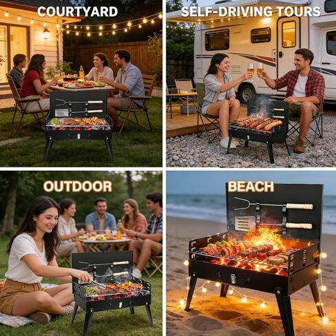Mini Portable Charcoal Grill, Foldable Camping Mini Grill for Outdoor Cooking, Compact Design Barbecue Accessories with Barbecue Tools, Perfect for Beach, Backyard, Picnics in Saudi Arabia