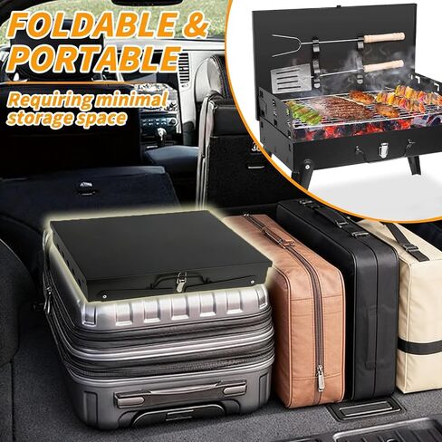 Mini Portable Charcoal Grill, Foldable Camping Mini Grill for Outdoor Cooking, Compact Design Barbecue Accessories with Barbecue Tools, Perfect for Beach, Backyard, Picnics in Saudi Arabia