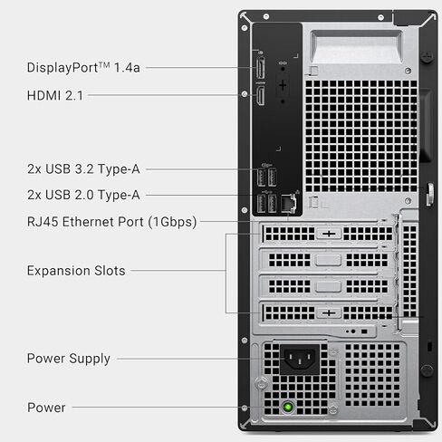 Dell ECT1250 Tower Desktop Computer - Intel Core Ultra 5 225 Processor, 16GB DDR5 RAM, 2TB NVMe SSD, Intel UHD Graphics, Wi-Fi 6 & Bluetooth 5.4, Keyboard & Mouse, AI Copilot, Windows 11 Home in Kuwait