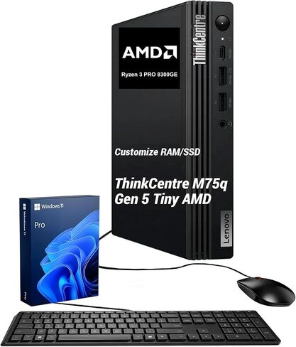 Lenovo ThinkCentre M75q Tiny Business Desktop, AMD 4-Core Ryzen 3 8300GE, Customized 16GB-32GB RAM, 256GB-1TB SSD, Support 2-Monitor 4K, HDMI, DP, Wi-Fi 6, Wired KB & Mouse, Windows 11 Pro in Kuwait