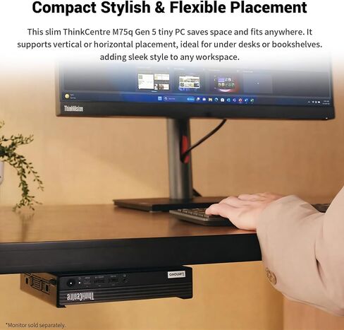Lenovo ThinkCentre M75q Tiny Business Desktop, AMD 4-Core Ryzen 3 8300GE, Customized 16GB-32GB RAM, 256GB-1TB SSD, Support 2-Monitor 4K, HDMI, DP, Wi-Fi 6, Wired KB & Mouse, Windows 11 Pro in Kuwait