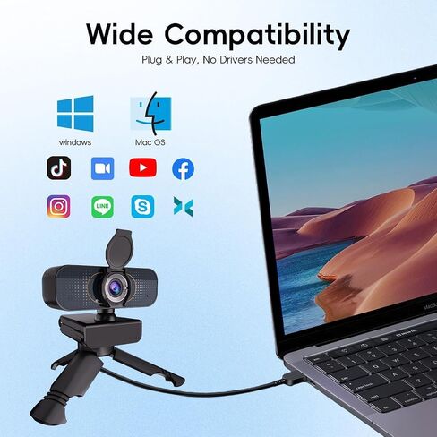 1080P USB-A Webcam with Privacy Cover and Universal Clip in Kuwait
