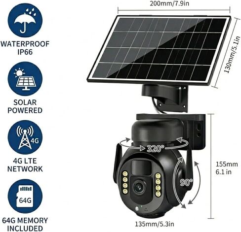4K 8MP 4G Cellular Security Camera, No WiFiNeeded Outdoor Wireless Camera with Integrated SIM, NightVision, Two-Way Audio, PIR Motion Detection, IP66 Weatherproof,SD Card Playback. in Saudi Arabia