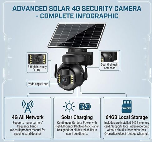 4K 8MP 4G Cellular Security Camera, No WiFiNeeded Outdoor Wireless Camera with Integrated SIM, NightVision, Two-Way Audio, PIR Motion Detection, IP66 Weatherproof,SD Card Playback. in Saudi Arabia